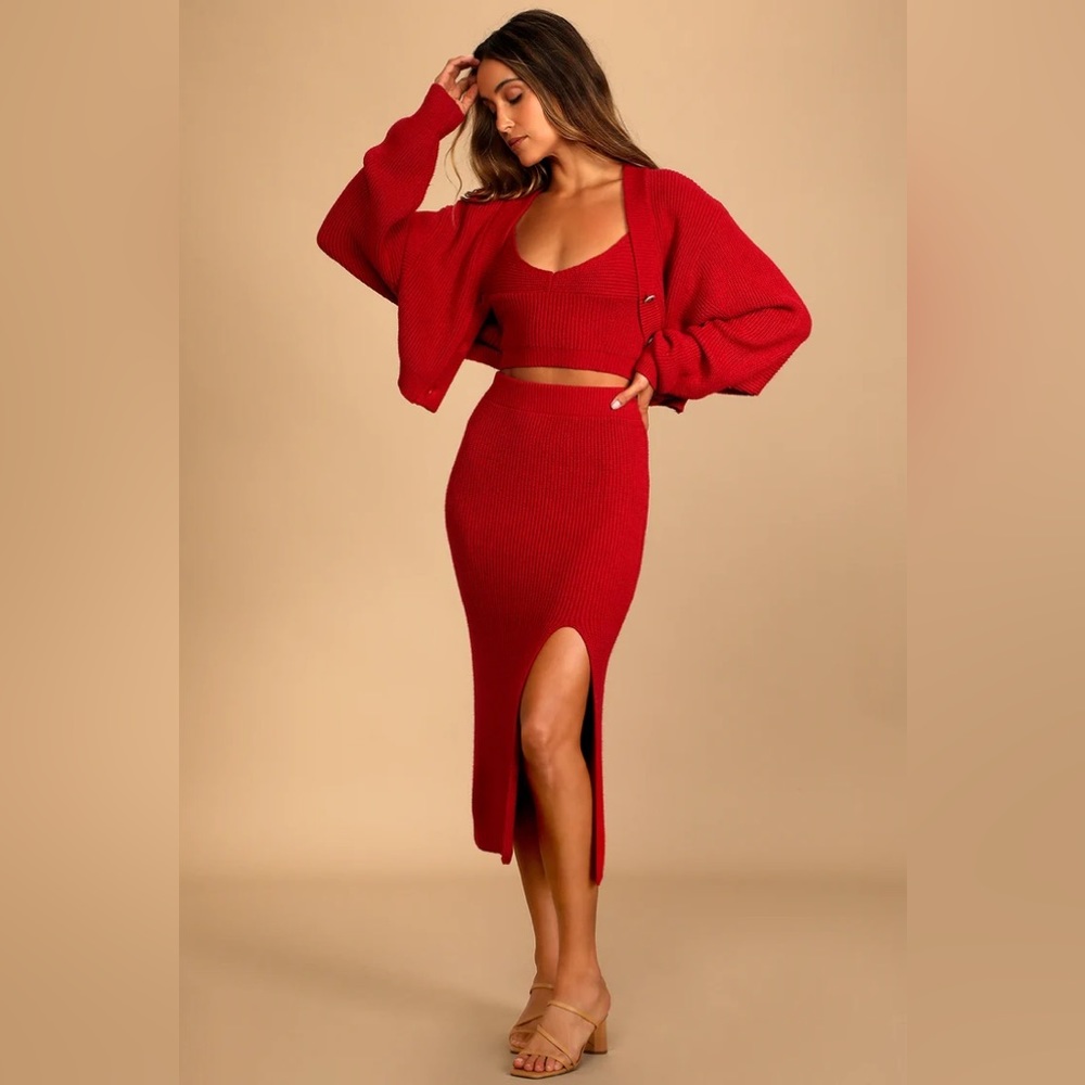 Lulu’s Red Knit Three-Piece Sweater Dress NWT
